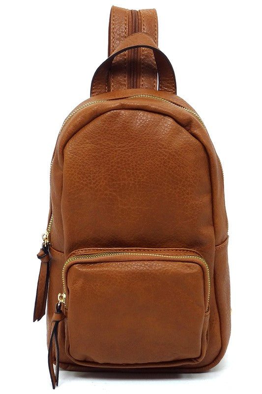 Calin Sling Backpack Faux Vegan Leather Zip Top Closure Adjustable Shoulder Strap Gold-Tone Hardware 7x11.5x4 Inches