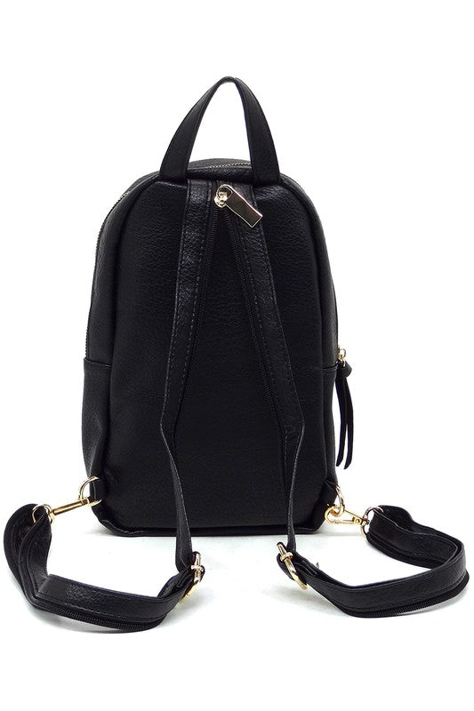 Calin Sling Backpack Faux Vegan Leather Zip Top Closure Adjustable Shoulder Strap Gold-Tone Hardware 7x11.5x4 Inches