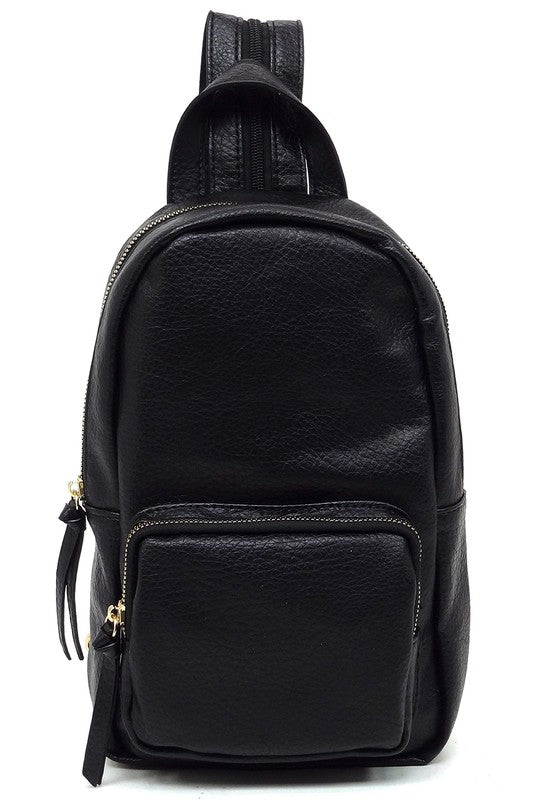 Calin Sling Backpack Faux Vegan Leather Zip Top Closure Adjustable Shoulder Strap Gold-Tone Hardware 7x11.5x4 Inches