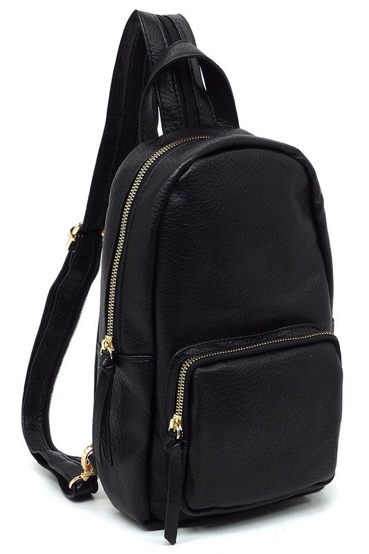 Calin Sling Backpack Faux Vegan Leather Zip Top Closure Adjustable Shoulder Strap Gold-Tone Hardware 7x11.5x4 Inches
