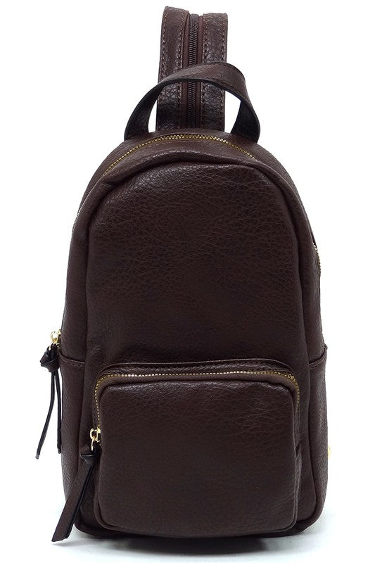 Calin Sling Backpack Faux Vegan Leather Zip Top Closure Adjustable Shoulder Strap Gold-Tone Hardware 7x11.5x4 Inches