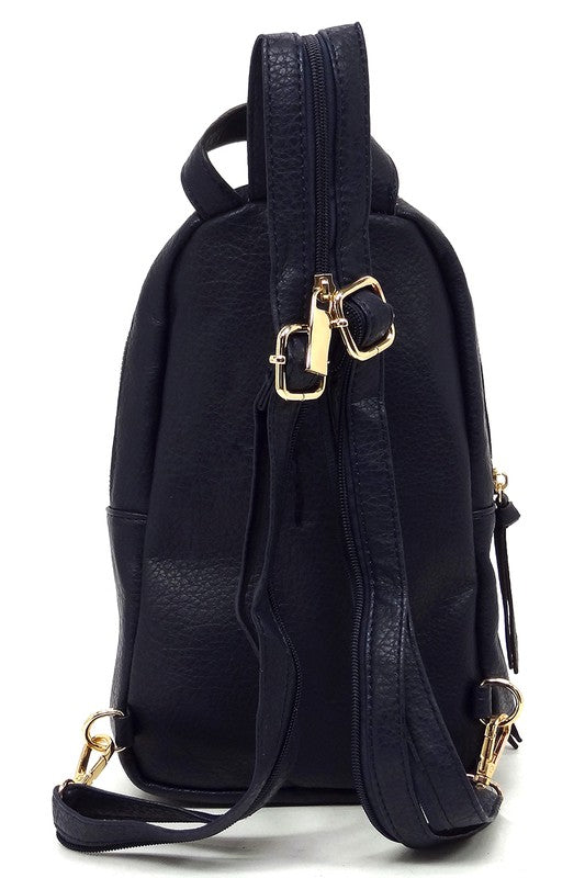 Calin Sling Backpack Faux Vegan Leather Zip Top Closure Adjustable Shoulder Strap Gold-Tone Hardware 7x11.5x4 Inches