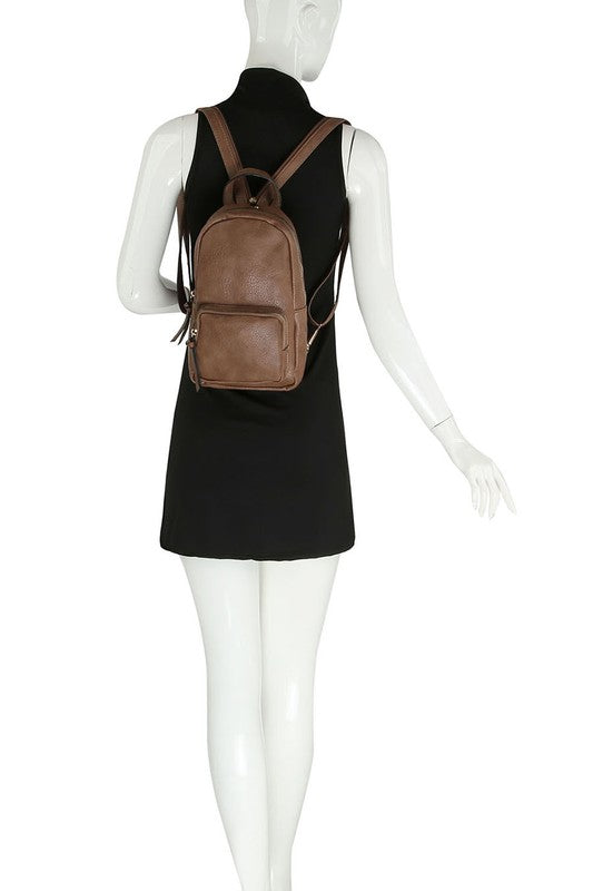 Calin Sling Backpack Faux Vegan Leather Zip Top Closure Adjustable Shoulder Strap Gold-Tone Hardware 7x11.5x4 Inches