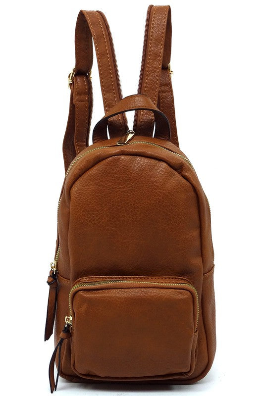Calin Sling Backpack Faux Vegan Leather Zip Top Closure Adjustable Shoulder Strap Gold-Tone Hardware 7x11.5x4 Inches