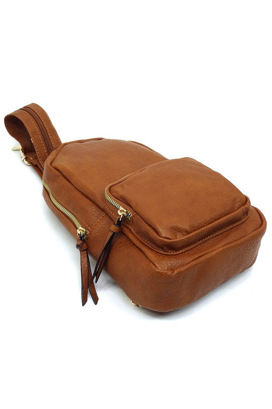 Calin Sling Backpack Faux Vegan Leather Zip Top Closure Adjustable Shoulder Strap Gold-Tone Hardware 7x11.5x4 Inches