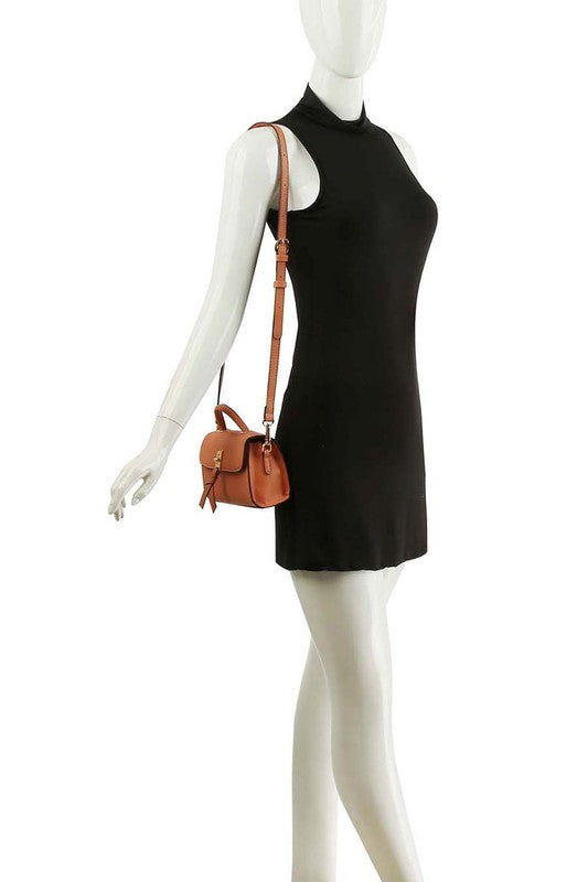 Twist Lock Flap Satchel Crossbody Bag Faux Vegan Leather Gold-tone Hardware Detachable Shoulder Strap