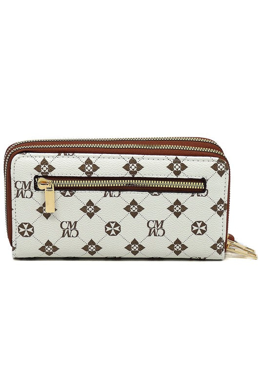 CM Monogram Zip Around Clutch Wallet Wristlet Faux Vegan Leather Gold-Tone Hardware Detachable Wrist Band 7.75L 4H 1.5W