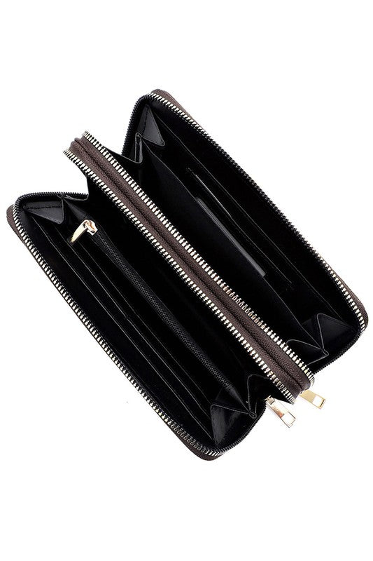 CM Monogram Zip Around Clutch Wallet Wristlet Faux Vegan Leather Gold-Tone Hardware Detachable Wrist Band 7.75L 4H 1.5W
