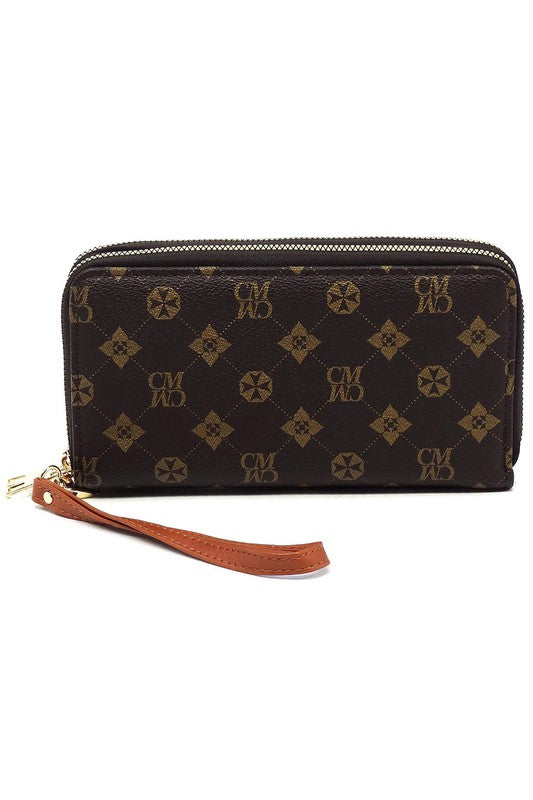 CM Monogram Zip Around Clutch Wallet Wristlet Faux Vegan Leather Gold-Tone Hardware Detachable Wrist Band 7.75L 4H 1.5W