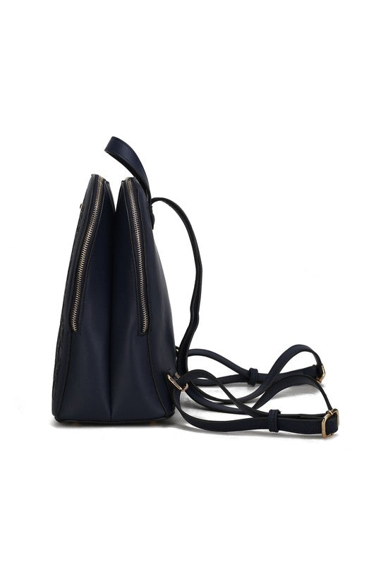 MKF Sloane Multi-Compartment Backpack Vegan Leather Gold-tone Hardware Adjustable Straps Interior Pockets Zip Closure 11x11.4x5.5