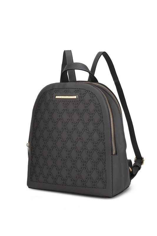 MKF Sloane Multi-Compartment Backpack Vegan Leather Gold-tone Hardware Adjustable Straps Interior Pockets Zip Closure 11x11.4x5.5