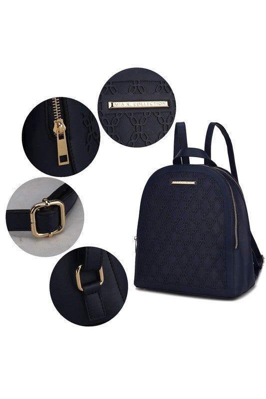 MKF Sloane Multi-Compartment Backpack Vegan Leather Gold-tone Hardware Adjustable Straps Interior Pockets Zip Closure 11x11.4x5.5