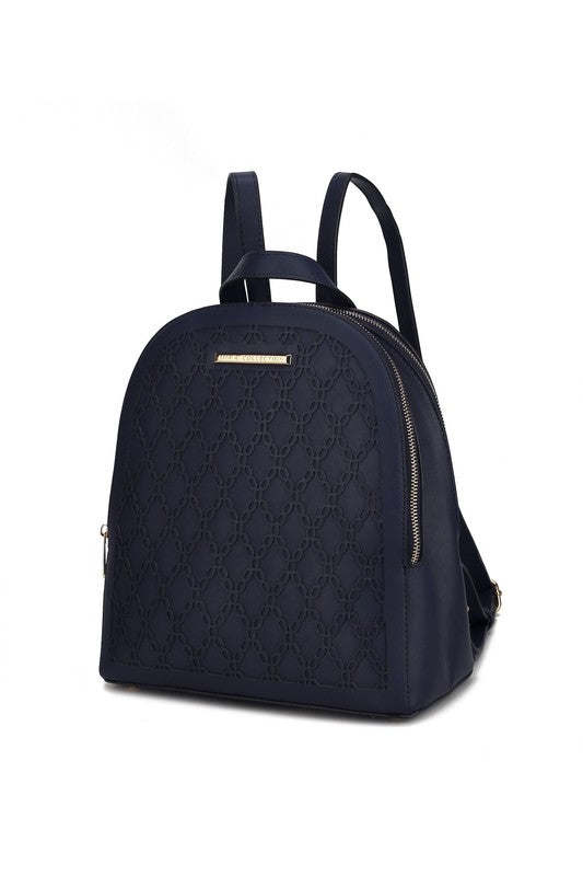MKF Sloane Multi-Compartment Backpack Vegan Leather Gold-tone Hardware Adjustable Straps Interior Pockets Zip Closure 11x11.4x5.5