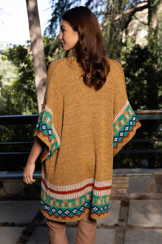 Kachina Patterned Knitted Cardigan Ruana in Soft Acrylic Polyester Blend