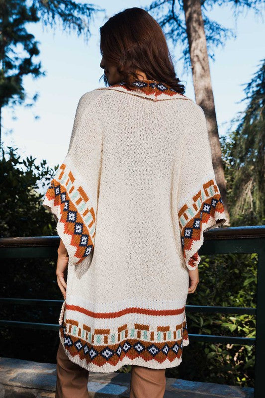 Kachina Patterned Knitted Cardigan Ruana in Soft Acrylic Polyester Blend