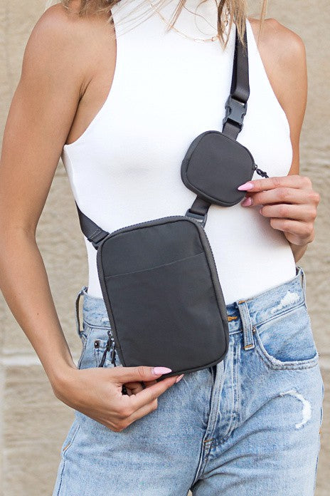 Eva Crossbody Bag with Removable Coin Pouch Adjustable Strap Zipper Closure Easy Wipe Nylon Multiple Pockets