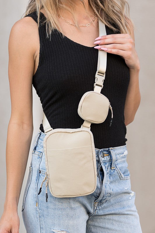 Eva Crossbody Bag with Removable Coin Pouch Adjustable Strap Zipper Closure Easy Wipe Nylon Multiple Pockets