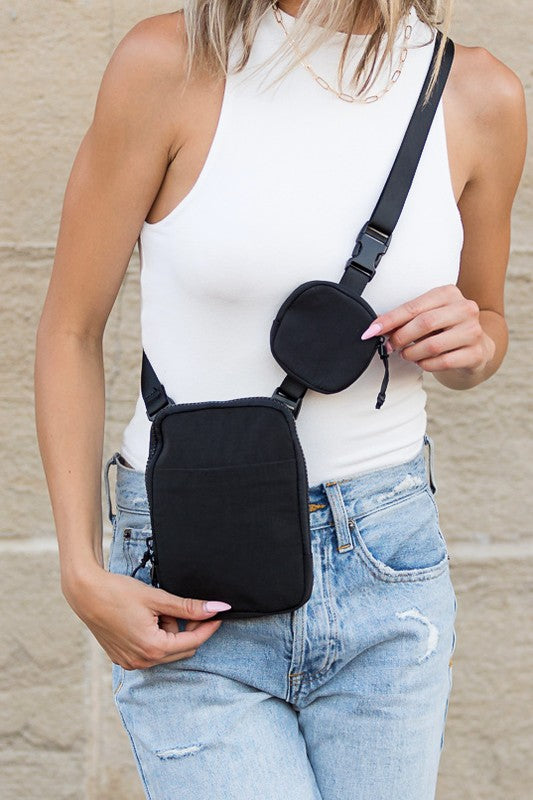 Eva Crossbody Bag with Removable Coin Pouch Adjustable Strap Zipper Closure Easy Wipe Nylon Multiple Pockets