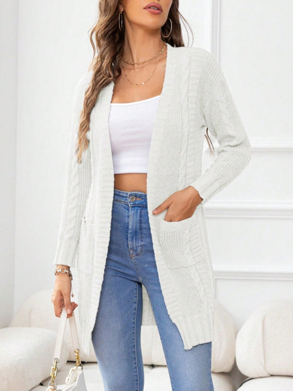 Open Front Long Sleeve Cardigan with Pockets 100% Acrylic Highly Stretchy