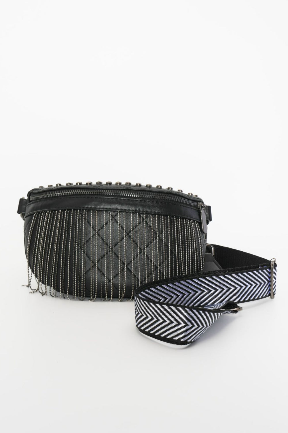 Adored Vegan Leather Studded Sling Bag with Fringes - Edgy Elegance for the Free Spirit!