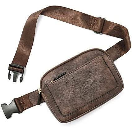 Presly Vegan Leather Sling Belt Bag with Adjustable Strap Two Zippered Compartments Gold Hardware Easy-Wipe Lining