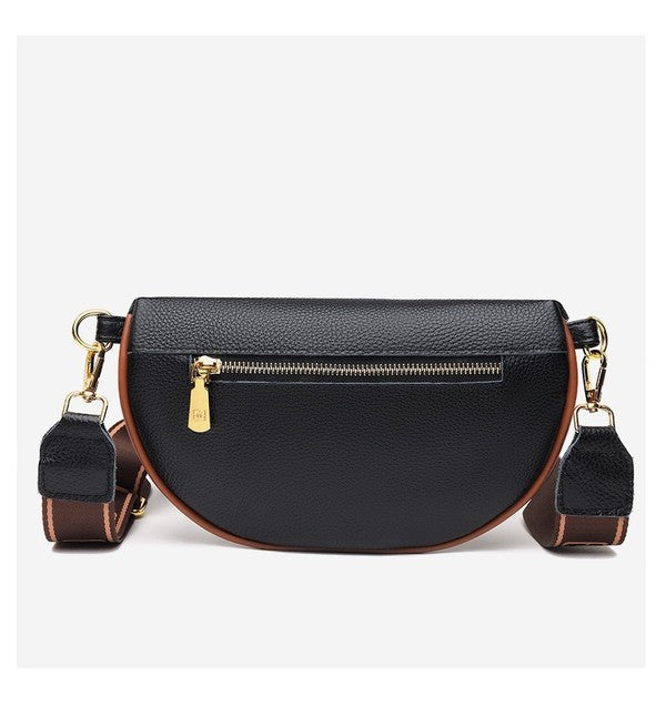 Myra Quilted Leather Crescent Sling Bag with Rear Zip Pocket and Adjustable Strap 9.5x6 Inch