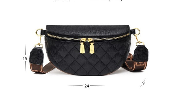 Myra Quilted Leather Crescent Sling Bag with Rear Zip Pocket and Adjustable Strap 9.5x6 Inch