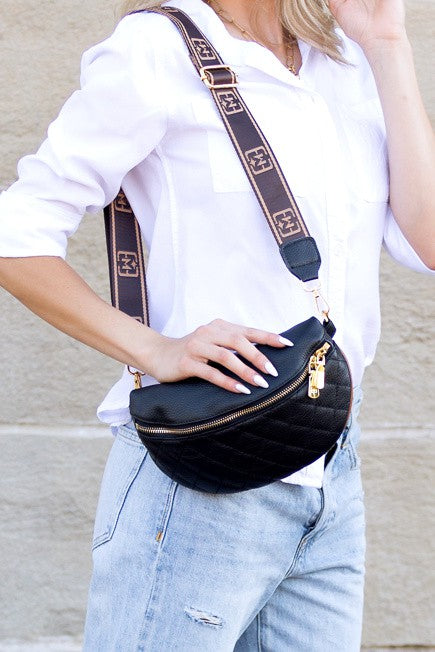 Myra Quilted Leather Crescent Sling Bag with Rear Zip Pocket and Adjustable Strap 9.5x6 Inch