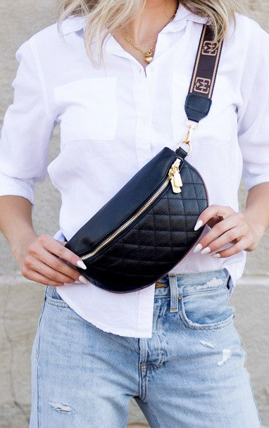 Myra Quilted Leather Crescent Sling Bag with Rear Zip Pocket and Adjustable Strap 9.5x6 Inch