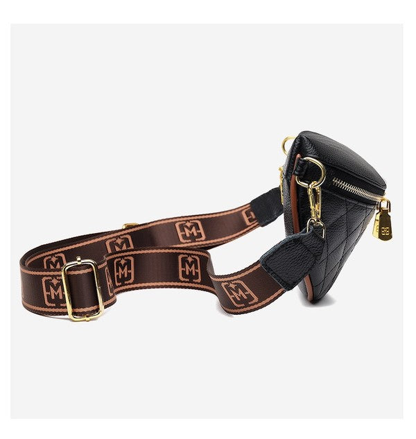 Myra Quilted Leather Crescent Sling Bag with Rear Zip Pocket and Adjustable Strap 9.5x6 Inch