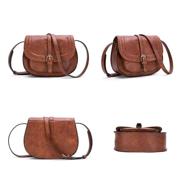 Blair Foldover Buckle Crossbody Bag Vegan Leather Magnetic Clasp Multiple Pockets Adjustable Strap Structured Body