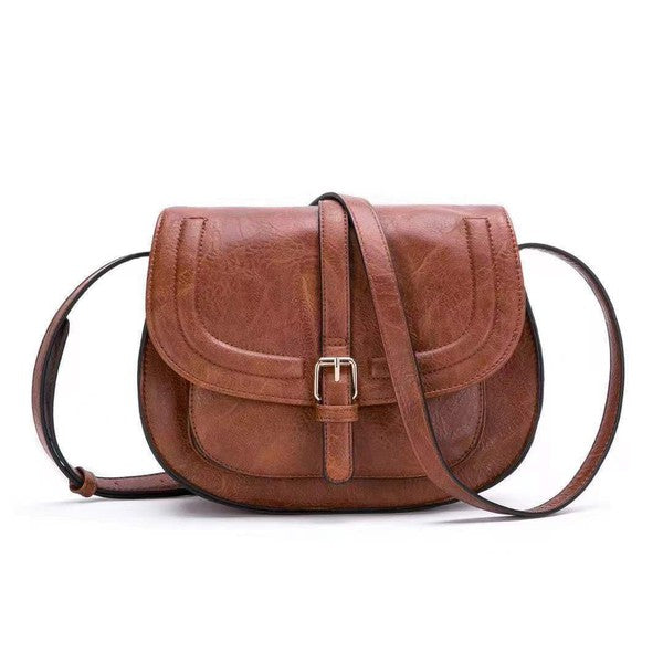 Blair Foldover Buckle Crossbody Bag Vegan Leather Magnetic Clasp Multiple Pockets Adjustable Strap Structured Body