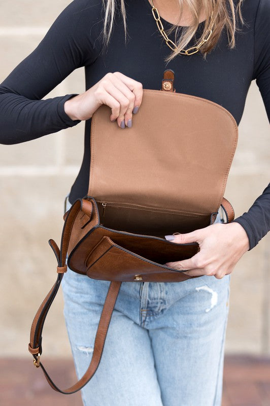 Blair Foldover Buckle Crossbody Bag Vegan Leather Magnetic Clasp Multiple Pockets Adjustable Strap Structured Body