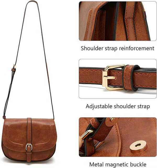 Blair Foldover Buckle Crossbody Bag Vegan Leather Magnetic Clasp Multiple Pockets Adjustable Strap Structured Body