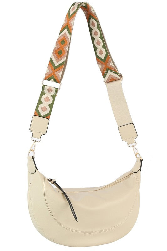 Aztec Guitar Strap Hobo Crossbody Bag Faux Vegan Leather Zip Top Closure Gold-Tone Hardware Detachable Shoulder Strap