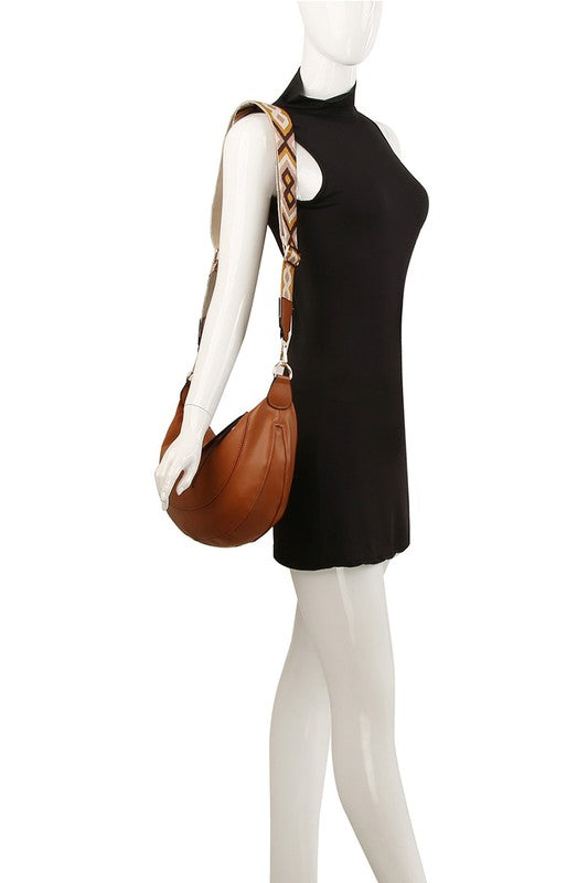 Aztec Guitar Strap Hobo Crossbody Bag Faux Vegan Leather Zip Top Closure Gold-Tone Hardware Detachable Shoulder Strap