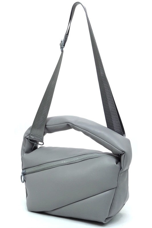 Puffy Tote Crossbody Bag Faux Vegan Leather Zip Top Closure Detachable Shoulder Strap 11.5L x 6.5H x 5.3W