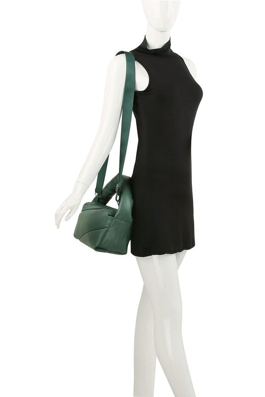 Puffy Tote Crossbody Bag Faux Vegan Leather Zip Top Closure Detachable Shoulder Strap 11.5L x 6.5H x 5.3W