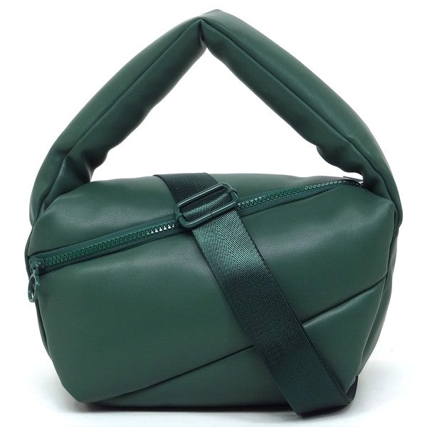 Puffy Tote Crossbody Bag Faux Vegan Leather Zip Top Closure Detachable Shoulder Strap 11.5L x 6.5H x 5.3W
