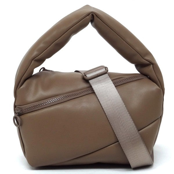 Puffy Tote Crossbody Bag Faux Vegan Leather Zip Top Closure Detachable Shoulder Strap 11.5L x 6.5H x 5.3W