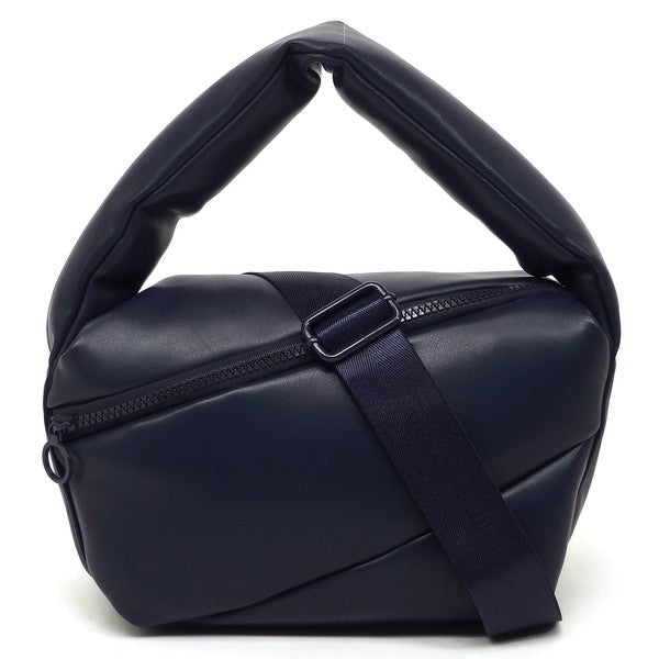 Puffy Tote Crossbody Bag Faux Vegan Leather Zip Top Closure Detachable Shoulder Strap 11.5L x 6.5H x 5.3W