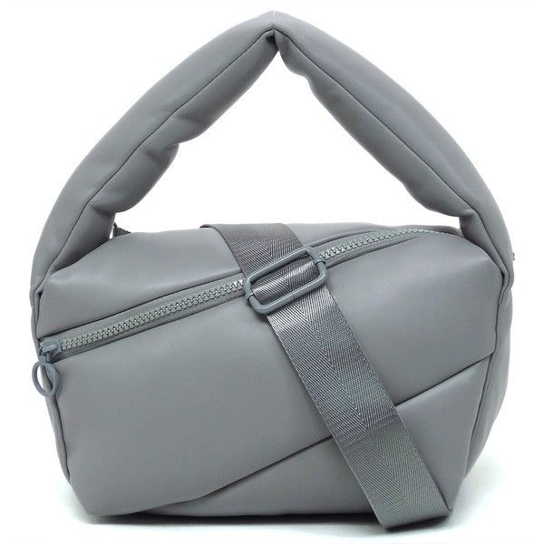 Puffy Tote Crossbody Bag Faux Vegan Leather Zip Top Closure Detachable Shoulder Strap 11.5L x 6.5H x 5.3W
