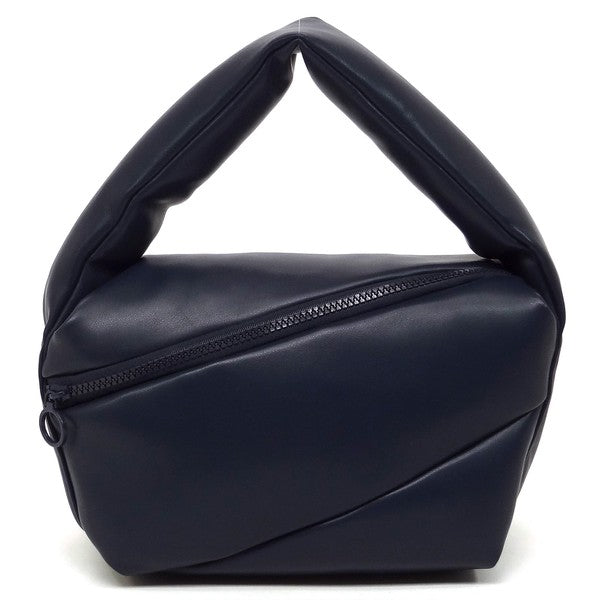 Puffy Tote Crossbody Bag Faux Vegan Leather Zip Top Closure Detachable Shoulder Strap 11.5L x 6.5H x 5.3W