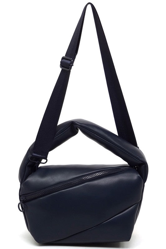 Puffy Tote Crossbody Bag Faux Vegan Leather Zip Top Closure Detachable Shoulder Strap 11.5L x 6.5H x 5.3W