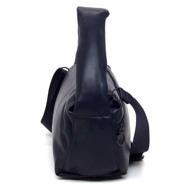 Puffy Tote Crossbody Bag Faux Vegan Leather Zip Top Closure Detachable Shoulder Strap 11.5L x 6.5H x 5.3W