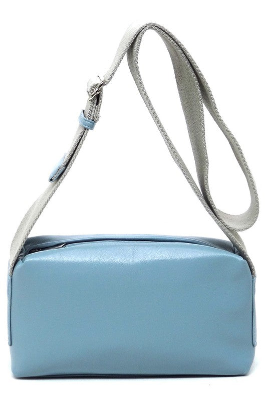 Wide Guitar Strap Boxy Crossbody Bag Faux Vegan Leather Zip Top Closure
