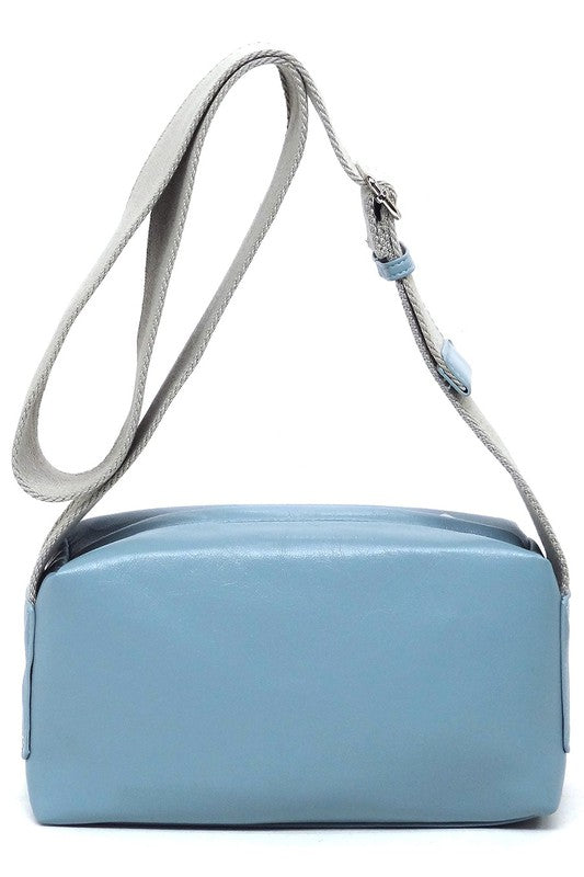 Wide Guitar Strap Boxy Crossbody Bag Faux Vegan Leather Zip Top Closure