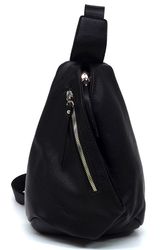 Sling Bag Backpack Faux Vegan Leather Zip Top Closure Adjustable Strap
