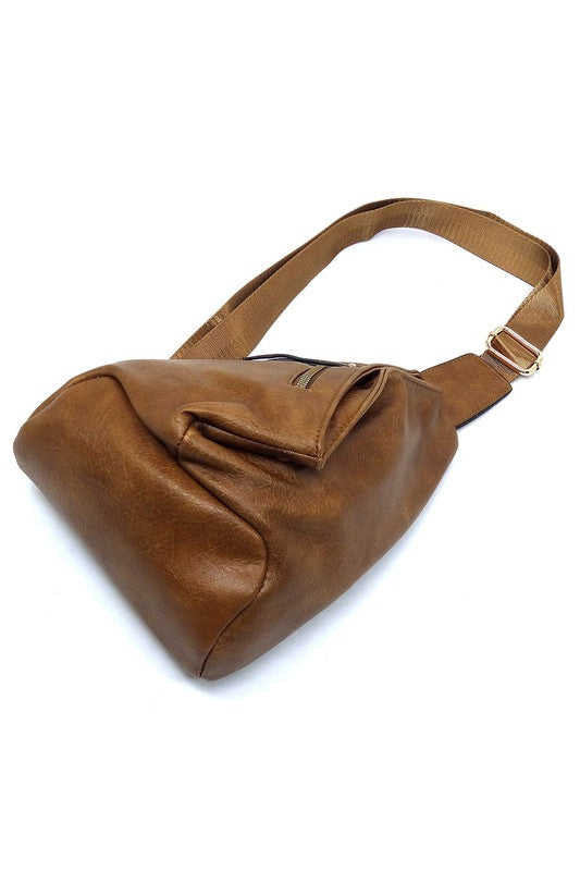 Sling Bag Backpack Faux Vegan Leather Zip Top Closure Adjustable Strap