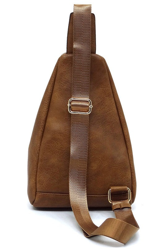 Sling Bag Backpack Faux Vegan Leather Zip Top Closure Adjustable Strap